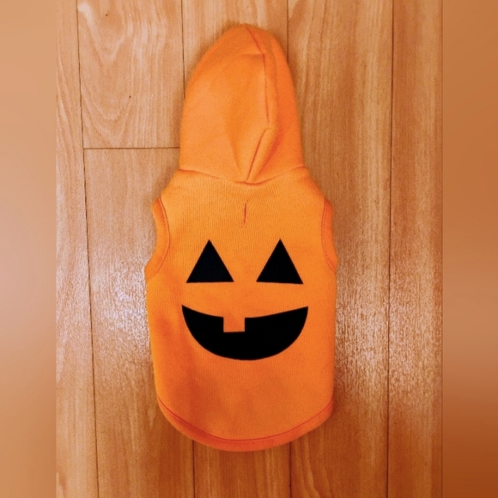 Adorable Vibrant Orange Pumpkin Doggie Hoodie NWOT